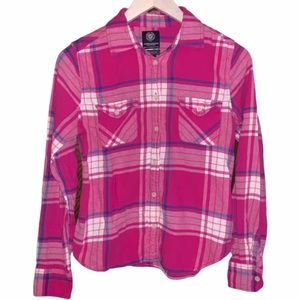 American Eagle Basic Pink Plaid Button Up Shirt